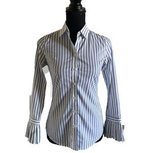 Banana Republic Riley button up blue stripe collared shirt with fringe sleeves
